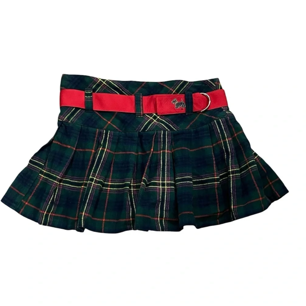 Ralph Lauren girls tarten plaid pleated mini skirt with Scottie Dog belt size 10